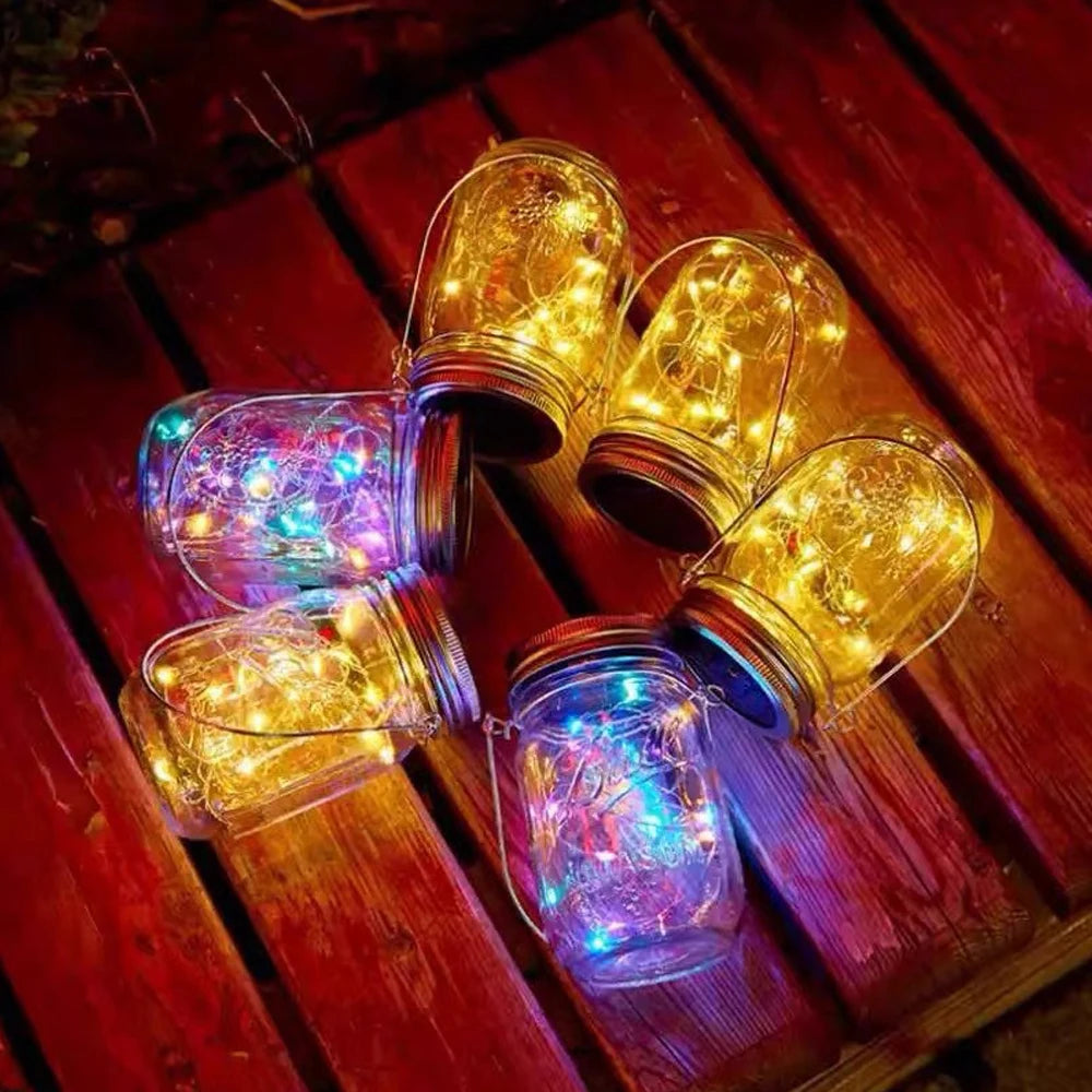 Solar-Powered Mason Jar Lid Lights - Waterproof LED Fairy String Lights for Outdoor Garden and Wedding Decor