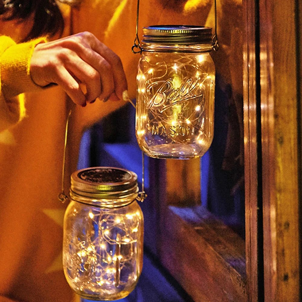 Solar-Powered Mason Jar Lid Lights - Waterproof LED Fairy String Lights for Outdoor Garden and Wedding Decor